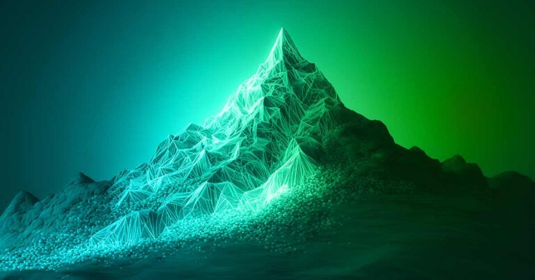 A mountain surrounded by a green-blue glow