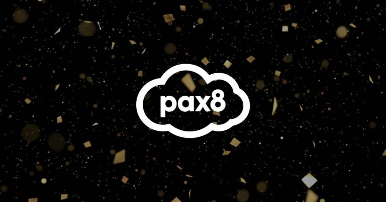 Pax8 Logo over a background of confetti