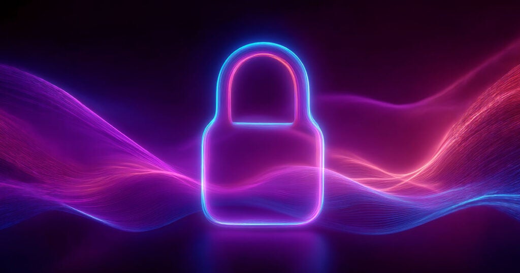 digital security lock on purple background
