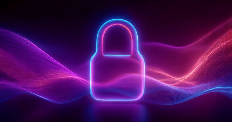 digital security lock on purple background