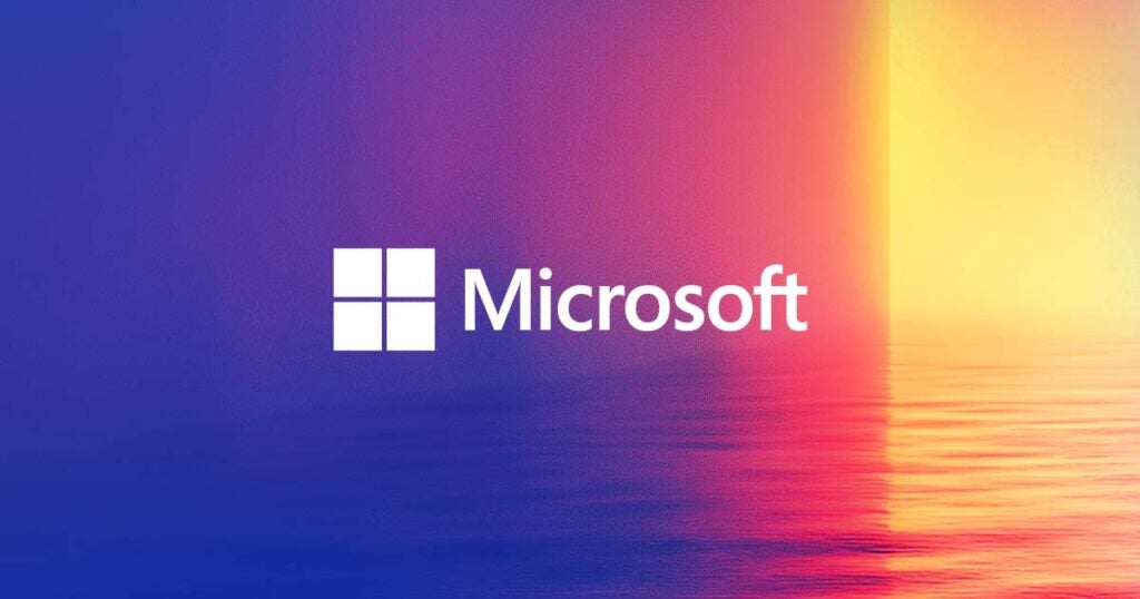 Microsoft logo on blue and yellow background