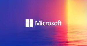 Microsoft logo on blue and yellow background