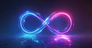 neon-infinity-sign-on-dark-background-with-reflection-on-the-ground