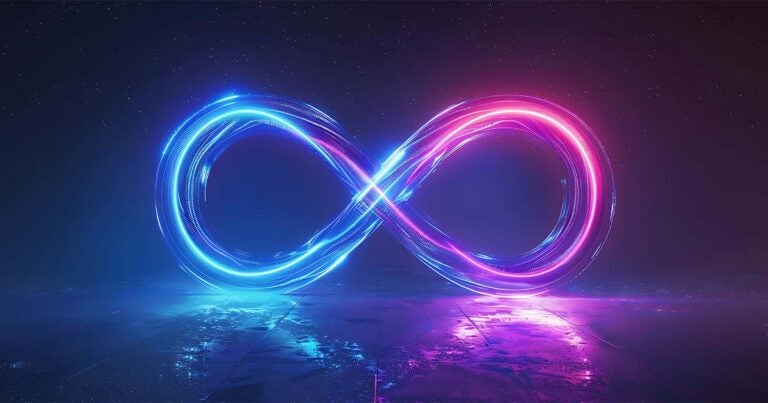 neon-infinity-sign-on-dark-background-with-reflection-on-the-ground