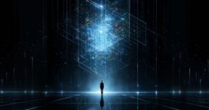 silhouetted person in digital environment