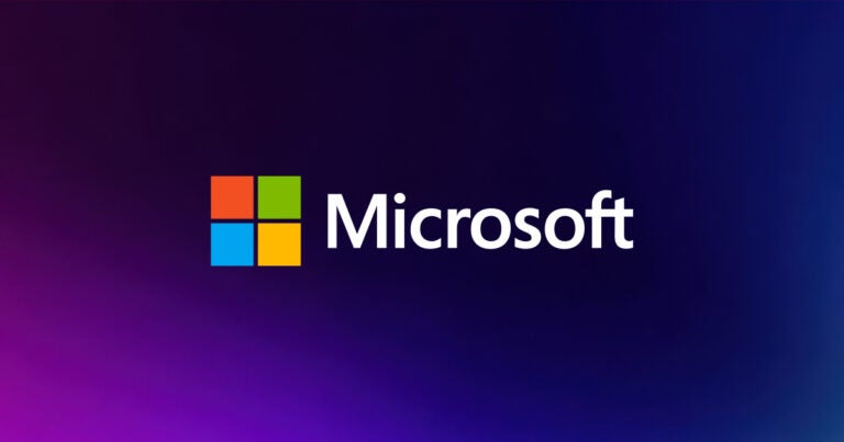 microsoft logo on purple blue gradient