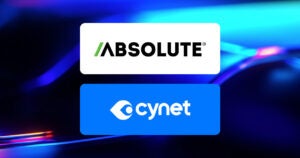absolute and cynet logos on a blue and black background