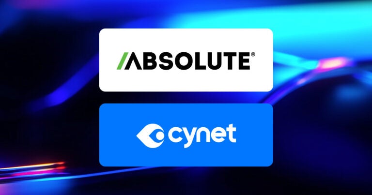 absolute and cynet logos on a blue and black background