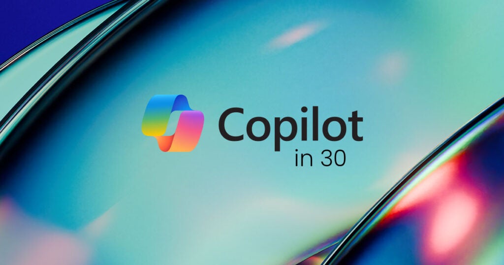 Copilot in 30 on teal background