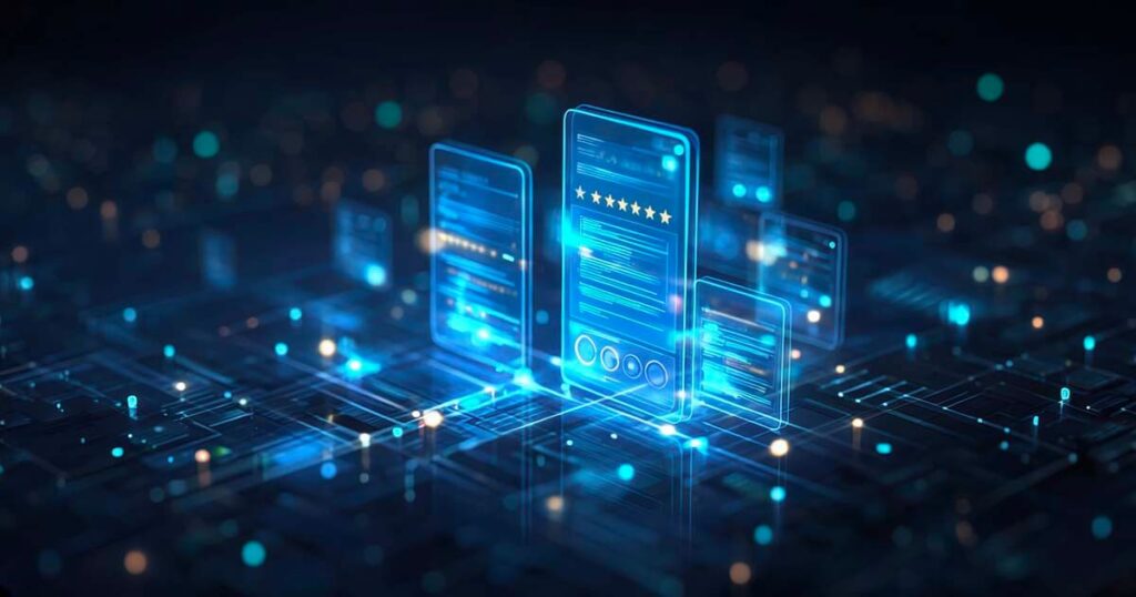 blue-neon-screens-yellow-stars-blue-orange-green-dots