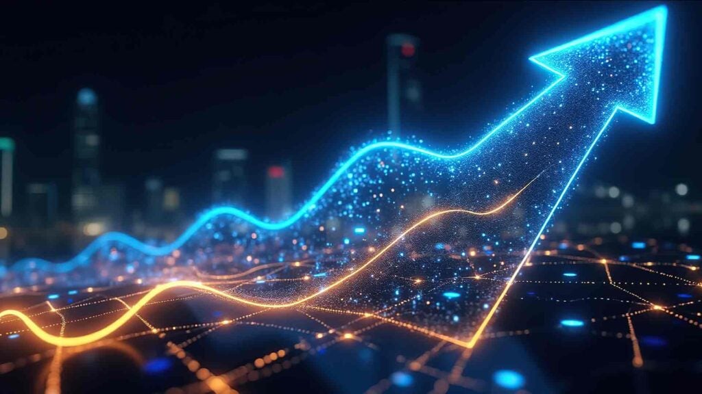 Digitized arrow showing an increase in operations and education for Acelink Technology.