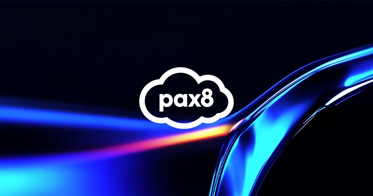 Pax8 logo on abstract glass wave background