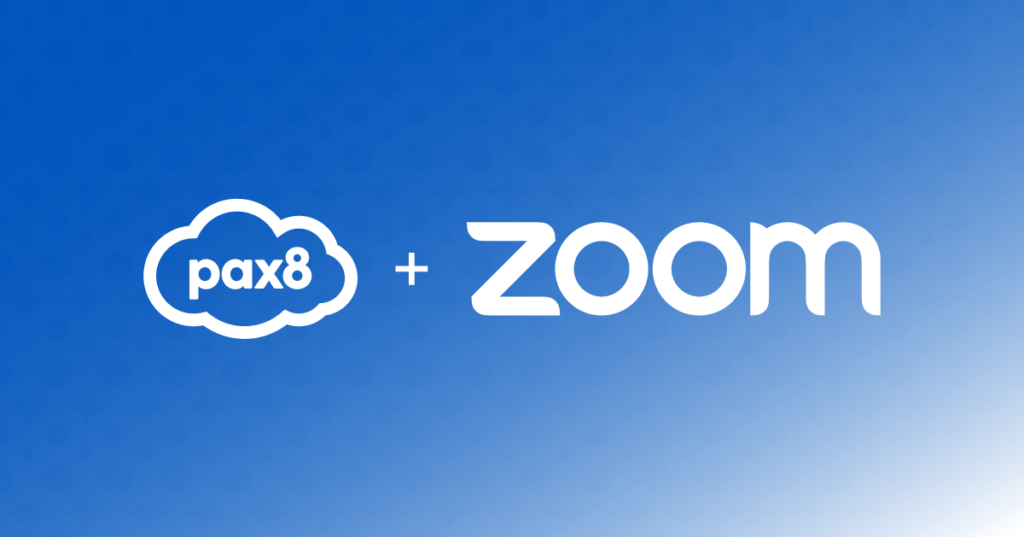 Pax8 + Zoom logos on a blue background