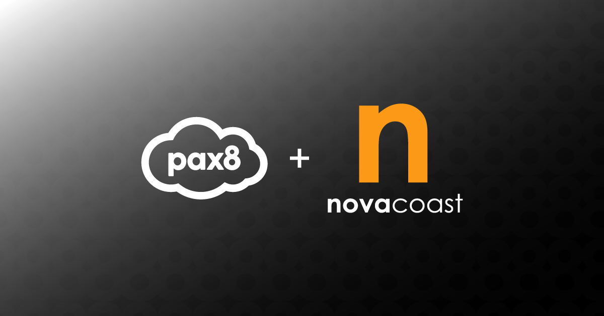 Pax8 + Novacoast logos on a black background