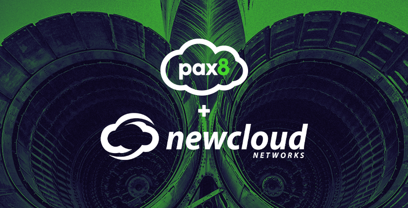Pax8 + Newcloud Network logos on top of jet engines