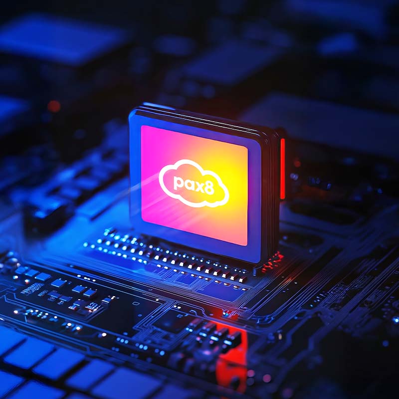 dark circuit board with Pax8 logo