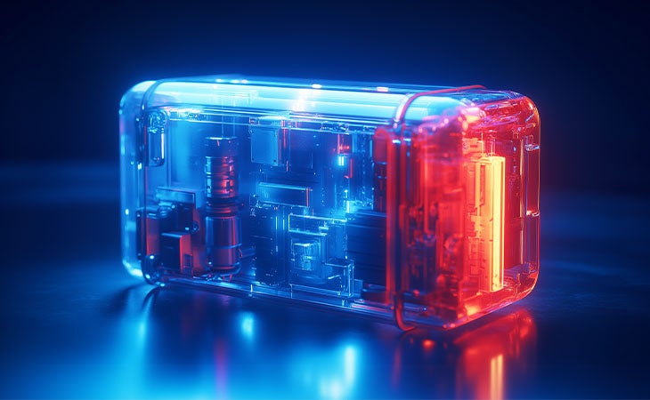 blue and red toolbox with circuit boards