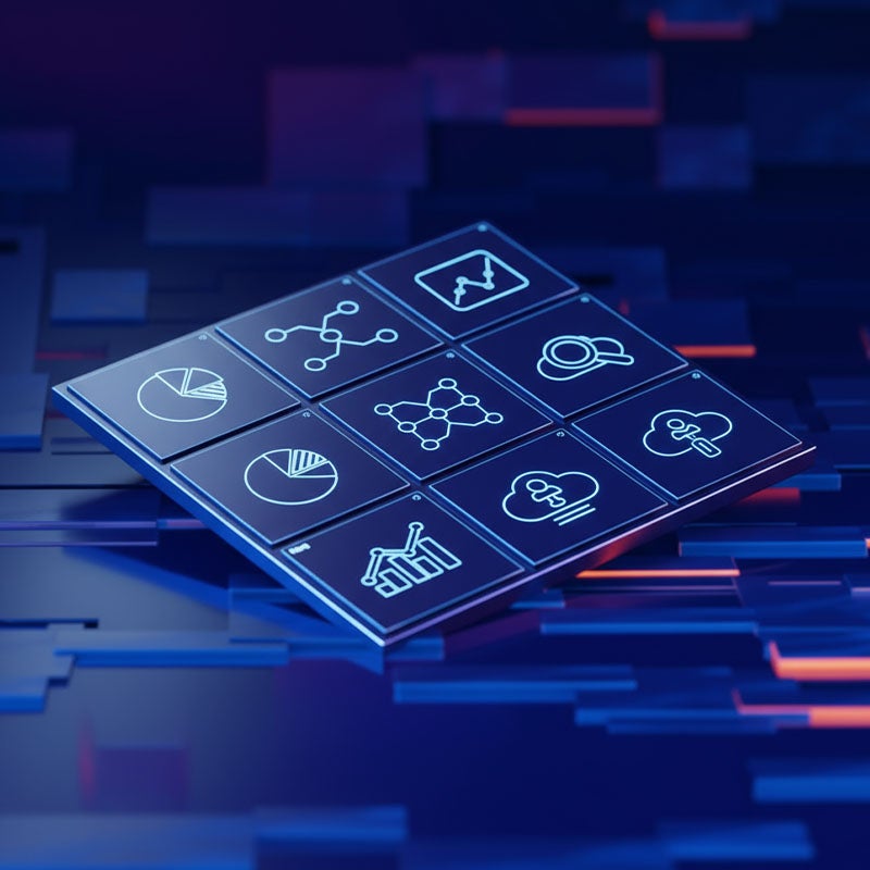 flat grid with business icons in each square