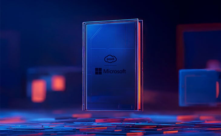 floating guide with Pax8 and Microsoft logos on the cover