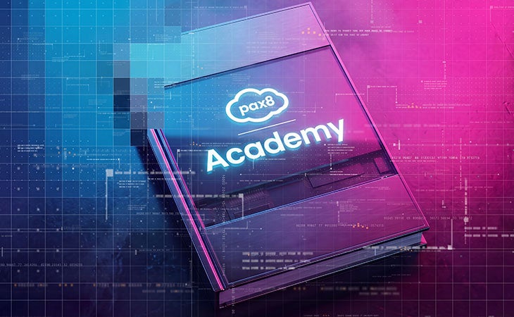 Pax8 Academy logo on a book