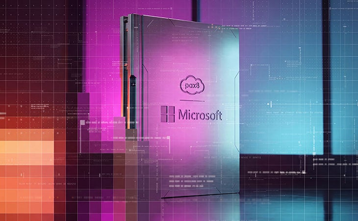 Pax8 and Microsoft logos on a book