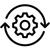 gear in the middle of two semi-circle arrows