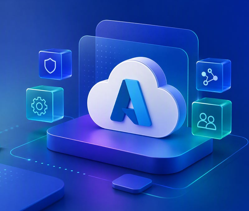 Azure 3D icons on blue background